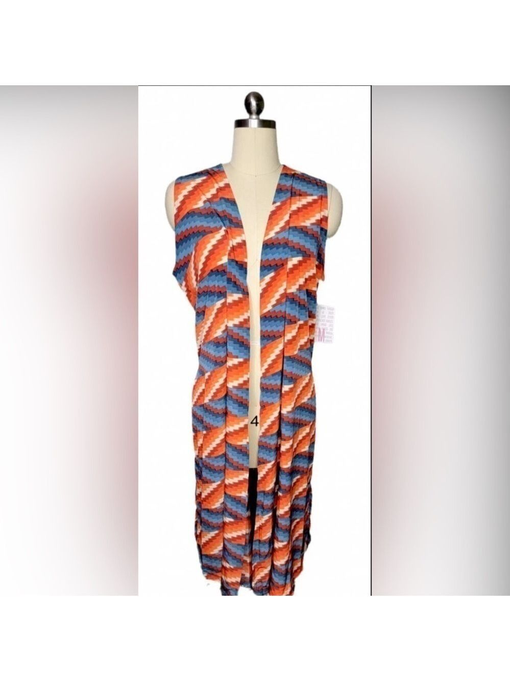 Lularoe Long Duster Kimono Orange Blue Size Medium!